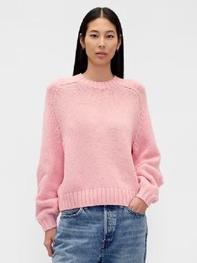 GAP Cotton Blend cropped Crewneck sweater Long Sleeve NWT Pink Sz Small Petite